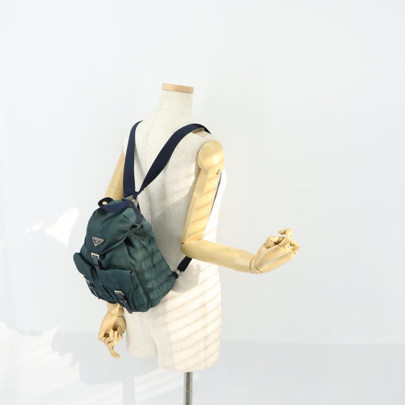 PRADA Backpack Nylon Green Silver Auth 157004
