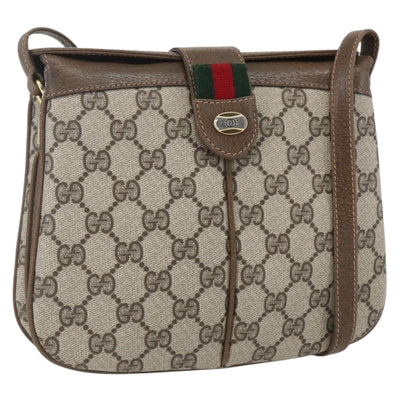 GUCCI GG Supreme Web Sherry Line Bag PVC Beige Gold 10 02 037 Auth 157006