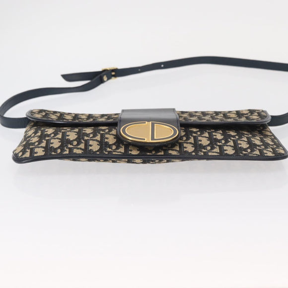 Christian Dior Trotter Canvas Shoulder Bag Navy Gold Auth 157007