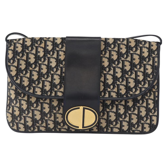 Christian Dior Trotter Canvas Shoulder Bag Navy Gold Auth 157007
