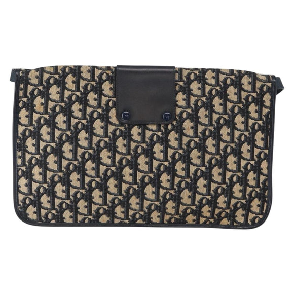 Christian Dior Trotter Canvas Shoulder Bag Navy Gold Auth 157007