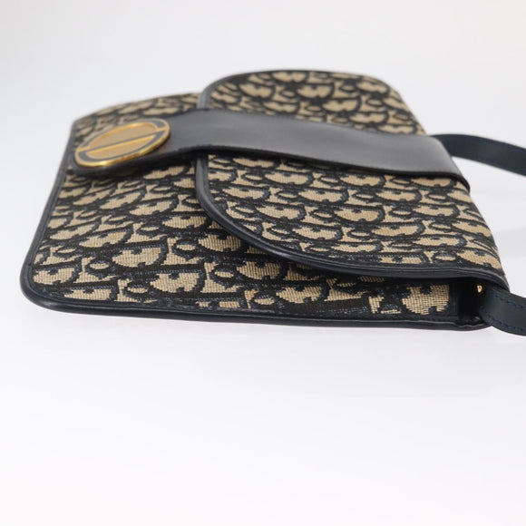 Christian Dior Trotter Canvas Shoulder Bag Navy Gold Auth 157007