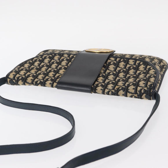 Christian Dior Trotter Canvas Shoulder Bag Navy Gold Auth 157007
