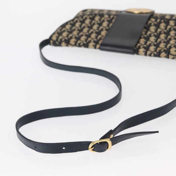 Christian Dior Trotter Canvas Shoulder Bag Navy Gold Auth 157007