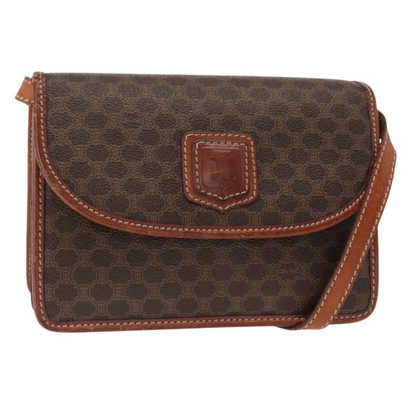 CELINE Macadam Canvas Shoulder Bag PVC Leather Brown Gold Auth 157008