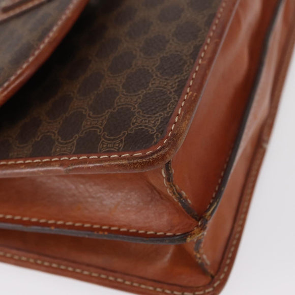 CELINE Macadam Canvas Shoulder Bag PVC Leather Brown Gold Auth 157008