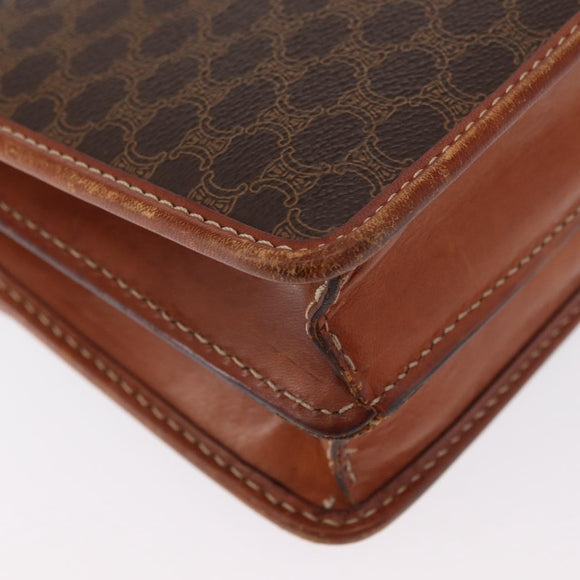 CELINE Macadam Canvas Shoulder Bag PVC Leather Brown Gold Auth 157008