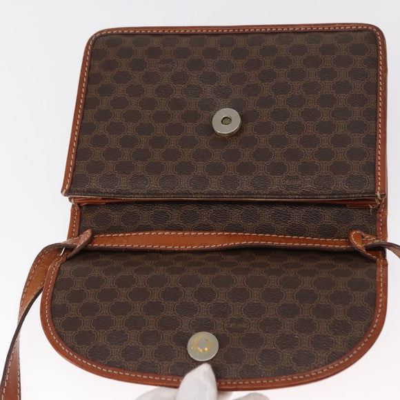 CELINE Macadam Canvas Shoulder Bag PVC Leather Brown Gold Auth 157008