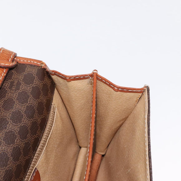 CELINE Macadam Canvas Shoulder Bag PVC Leather Brown Gold Auth 157008