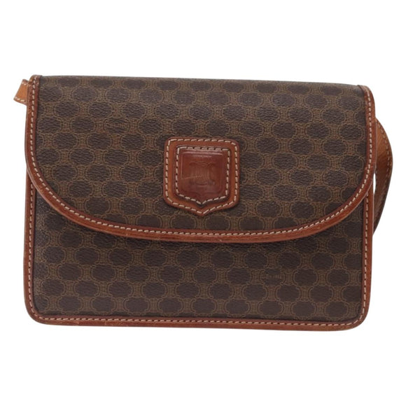 CELINE Macadam Canvas Shoulder Bag PVC Leather Brown Gold Auth 157008