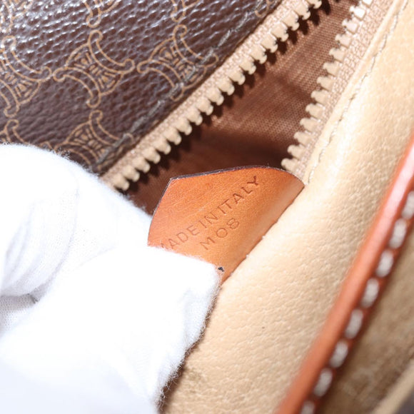 CELINE Macadam Canvas Shoulder Bag PVC Leather Brown Gold Auth 157008