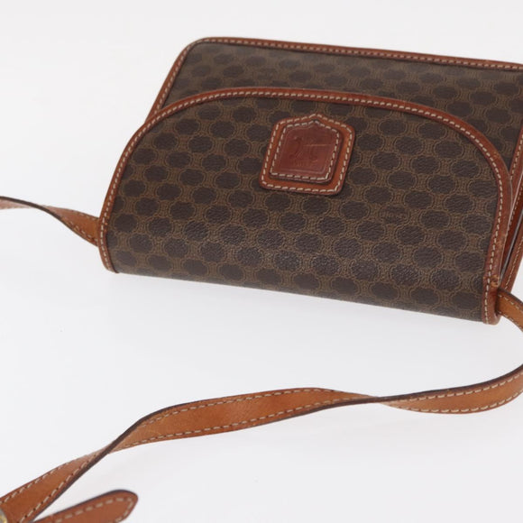 CELINE Macadam Canvas Shoulder Bag PVC Leather Brown Gold Auth 157008