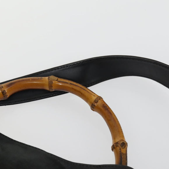 GUCCI Bamboo Shoulder Bag Suede 2way Black Gold Auth 157009