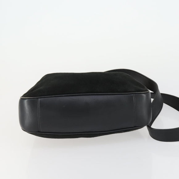 GUCCI Bamboo Shoulder Bag Suede 2way Black Gold Auth 157009