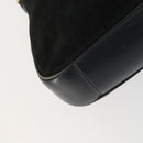 GUCCI Bamboo Shoulder Bag Suede 2way Black Gold Auth 157009-13