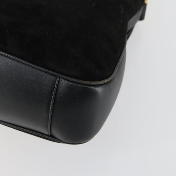 GUCCI Bamboo Shoulder Bag Suede 2way Black Gold Auth 157009