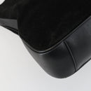 GUCCI Bamboo Shoulder Bag Suede 2way Black Gold Auth 157009-15