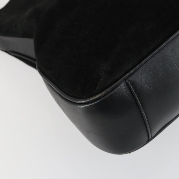 GUCCI Bamboo Shoulder Bag Suede 2way Black Gold Auth 157009