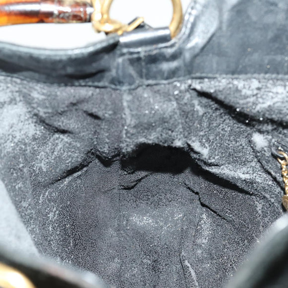 GUCCI Bamboo Shoulder Bag Suede 2way Black Gold Auth 157009