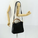 GUCCI Bamboo Shoulder Bag Suede 2way Black Gold Auth 157009-23