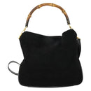 GUCCI Bamboo Shoulder Bag Suede 2way Black Gold Auth 157009-3