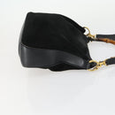 GUCCI Bamboo Shoulder Bag Suede 2way Black Gold Auth 157009-4