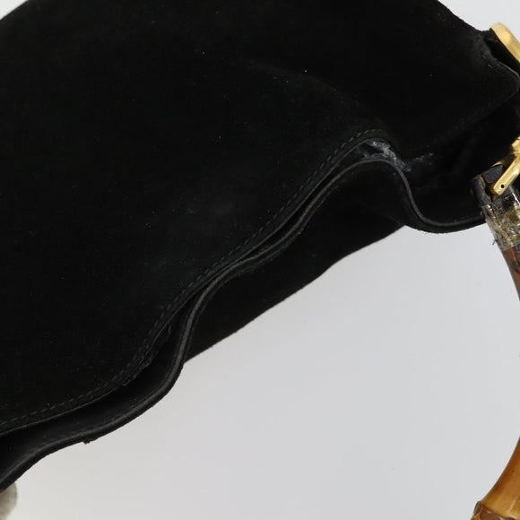 GUCCI Bamboo Shoulder Bag Suede 2way Black Gold Auth 157009