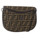 FENDI Zucca Canvas Shoulder Bag Black Brown Auth 157010-1