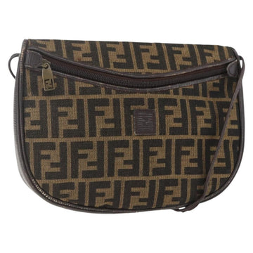 FENDI Zucca Canvas Shoulder Bag Black Brown Auth 157010