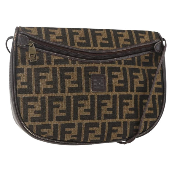 FENDI Zucca Canvas Shoulder Bag Black Brown Auth 157010