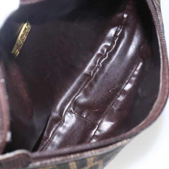 FENDI Zucca Canvas Shoulder Bag Black Brown Auth 157010