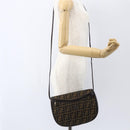 FENDI Zucca Canvas Shoulder Bag Black Brown Auth 157010-19