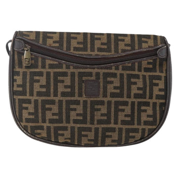 FENDI Zucca Canvas Shoulder Bag Black Brown Auth 157010 - 0