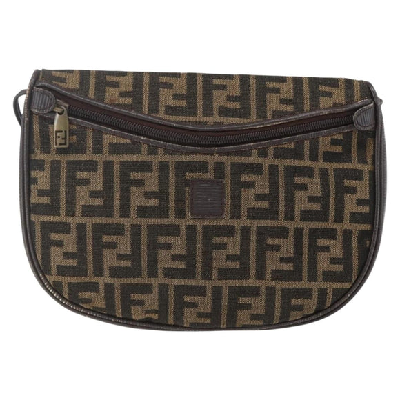 FENDI Zucca Canvas Shoulder Bag Black Brown Auth 157010