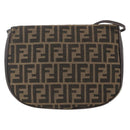 FENDI Zucca Canvas Shoulder Bag Black Brown Auth 157010-3