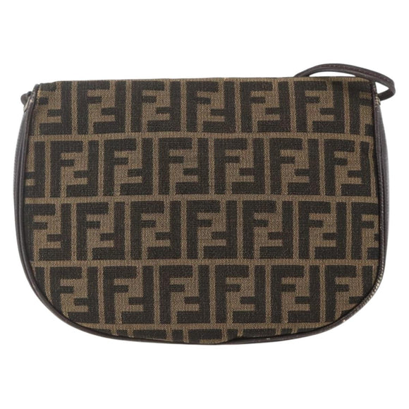 FENDI Zucca Canvas Shoulder Bag Black Brown Auth 157010