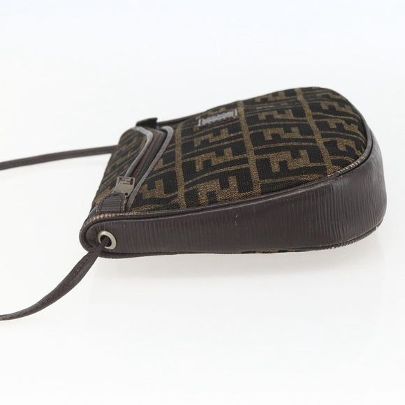 FENDI Zucca Canvas Shoulder Bag Black Brown Auth 157010