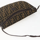 FENDI Zucca Canvas Shoulder Bag Black Brown Auth 157010-6