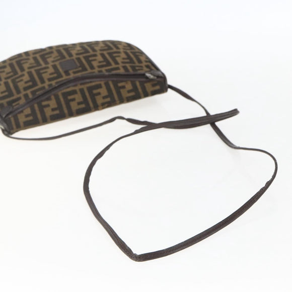 FENDI Zucca Canvas Shoulder Bag Black Brown Auth 157010