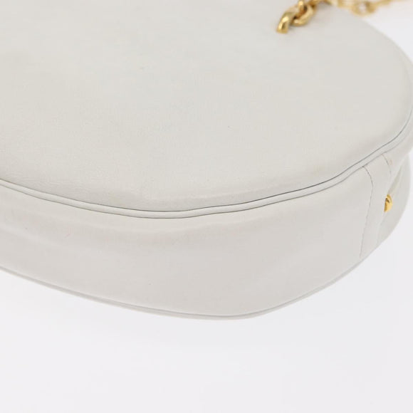 Christian Dior Chain Shoulder Bag Leather White Gold Auth 157011