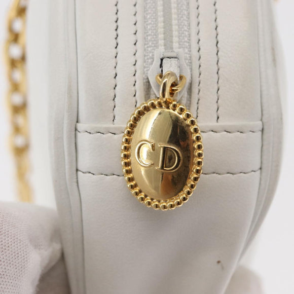 Christian Dior Chain Shoulder Bag Leather White Gold Auth 157011