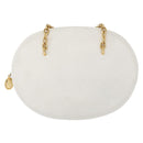 Christian Dior Chain Shoulder Bag Leather White Gold Auth 157011-13