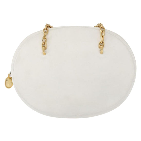 Christian Dior Chain Shoulder Bag Leather White Gold Auth 157011