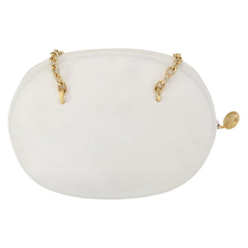 Christian Dior Chain Shoulder Bag Leather White Gold Auth 157011 - 0