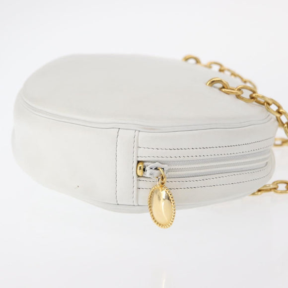 Christian Dior Chain Shoulder Bag Leather White Gold Auth 157011