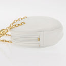 Christian Dior Chain Shoulder Bag Leather White Gold Auth 157011-4