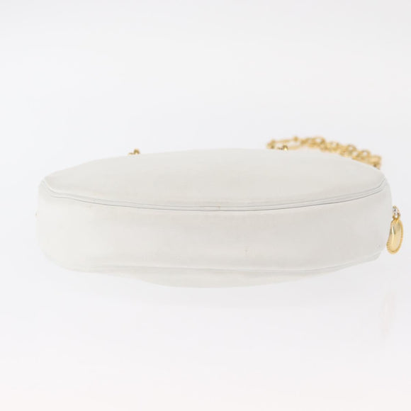 Christian Dior Chain Shoulder Bag Leather White Gold Auth 157011