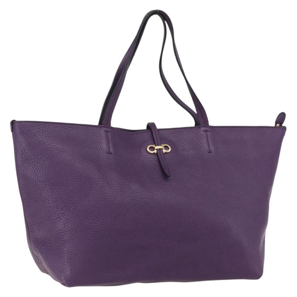 Salvatore Ferragamo Gancini Tote Bag Leather Purple Gold Auth 157012