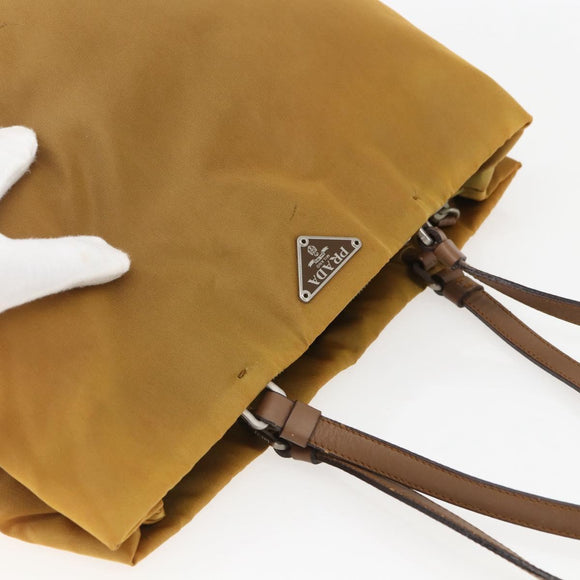 PRADA Tote Bag Nylon Yellow Silver Auth 157014