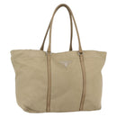PRADA Tote Bag Nylon Beige Silver Auth 157015-1